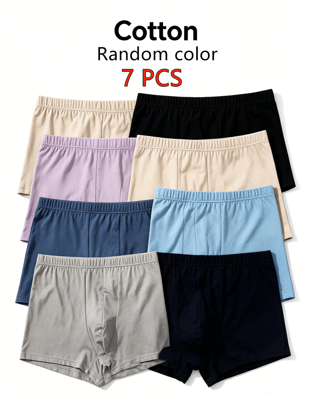 Boxer grande taille respirant coton homme — lot de 7, uni