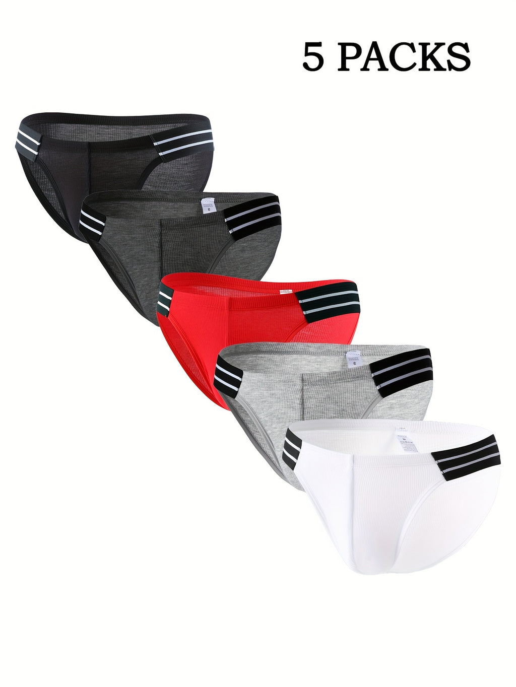 Slip sans couture respirant bambou homme — lot de 5, noir + blanc + gris foncé + rouge + gris charbon