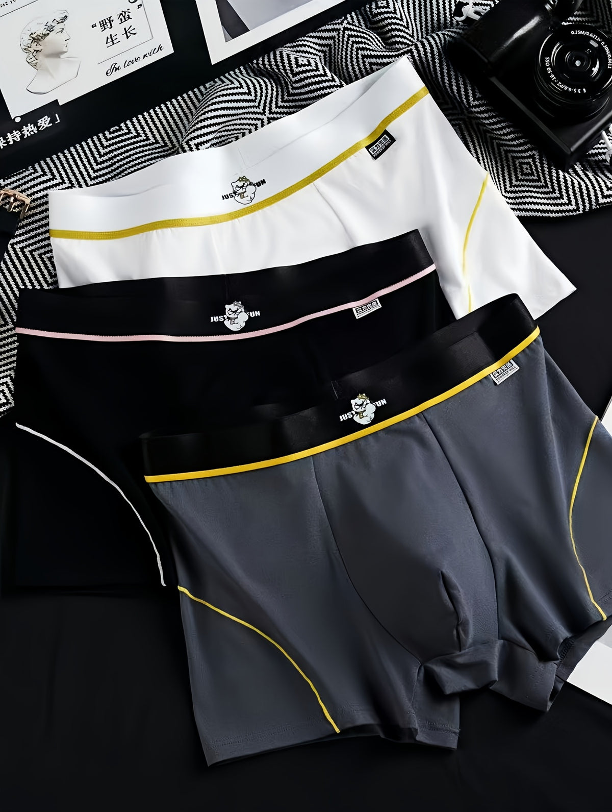 Boxer respirant coton homme — lot de 3, noir + gris + blanc