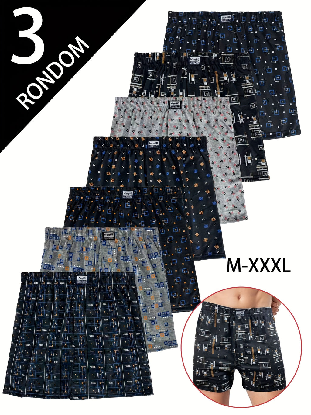 Boxer de sport respirant microfibre homme — lot de 3, géométrique, du M au 3XL