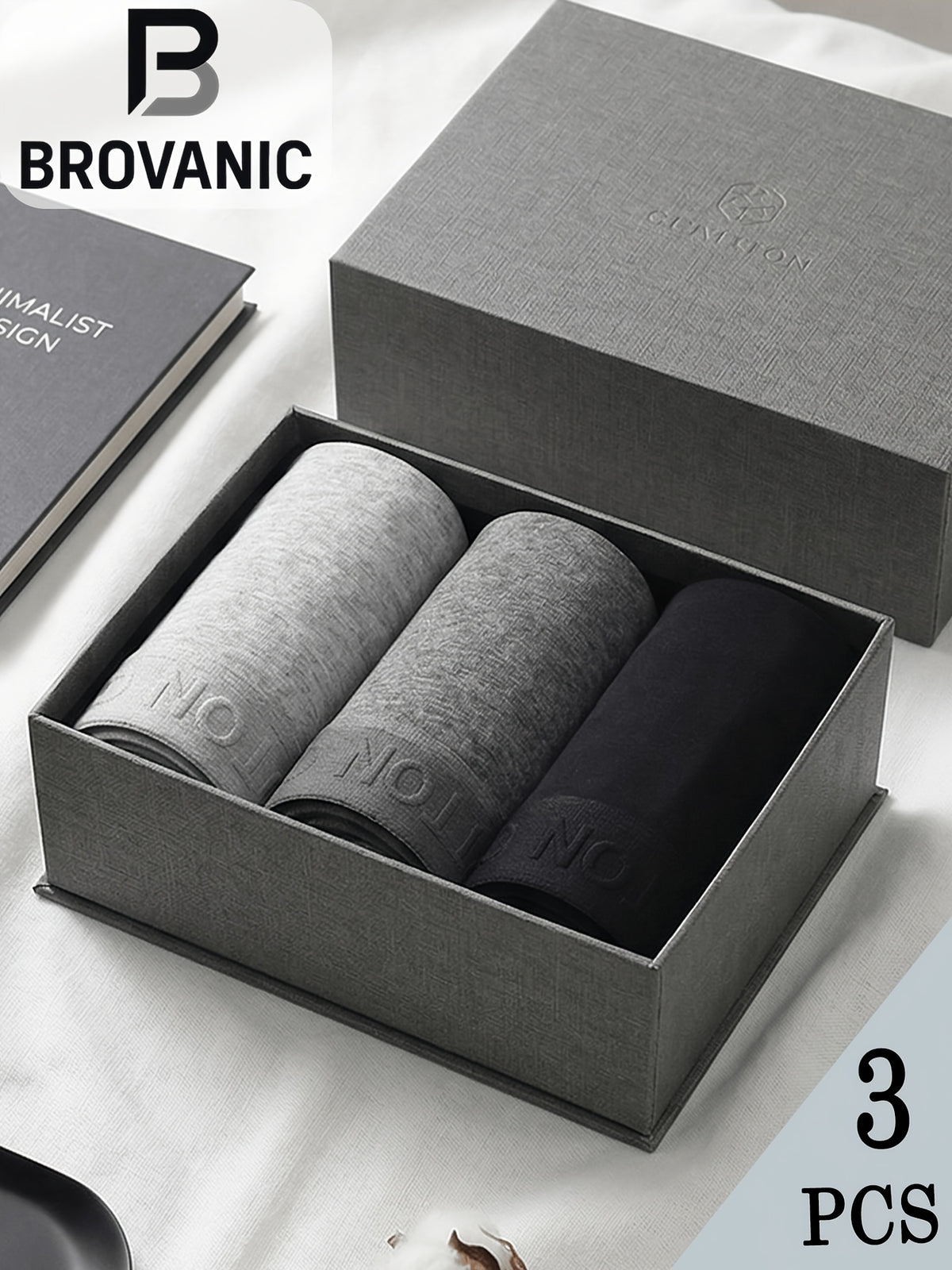Boxer respirant coton homme — lot de 3, noir + gris foncé + blanc