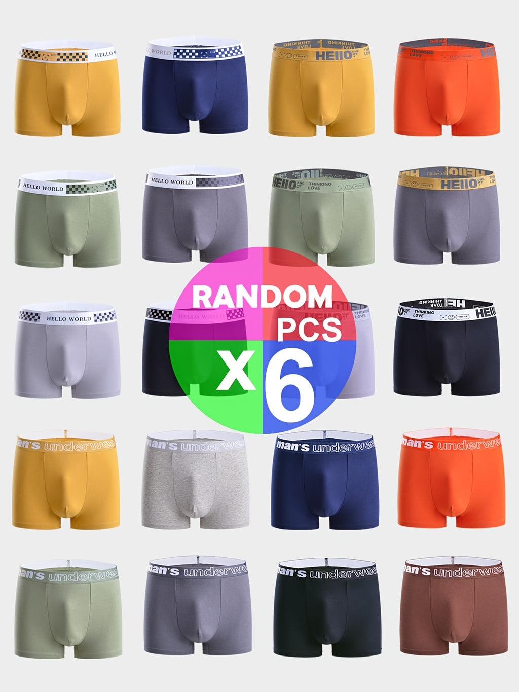 Boxer de sport respirant coton homme — lot de 6, uni, du XS au XL
