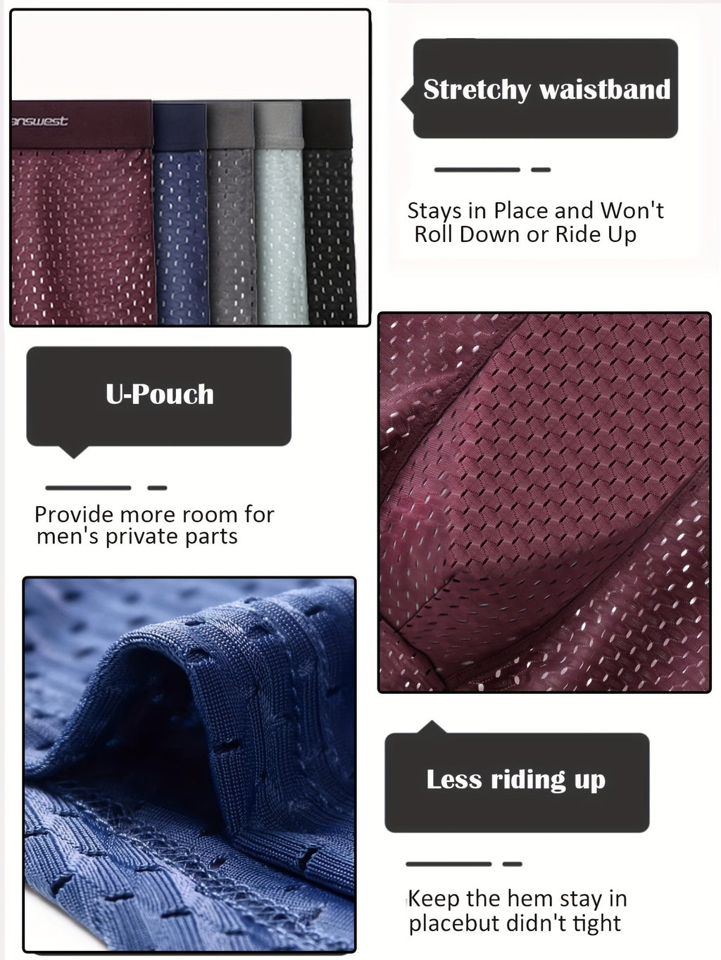 Boxer respirant microfibre homme — lot de 5, uni, assortiment S