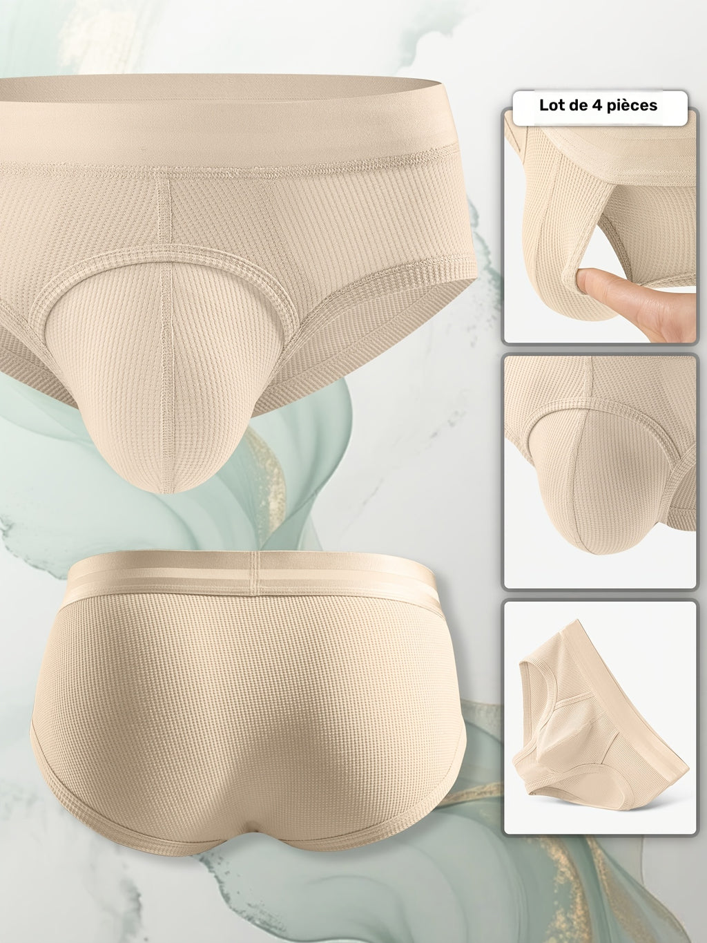 Slip respirant bambou homme — lot de 4, uni, assortiment A