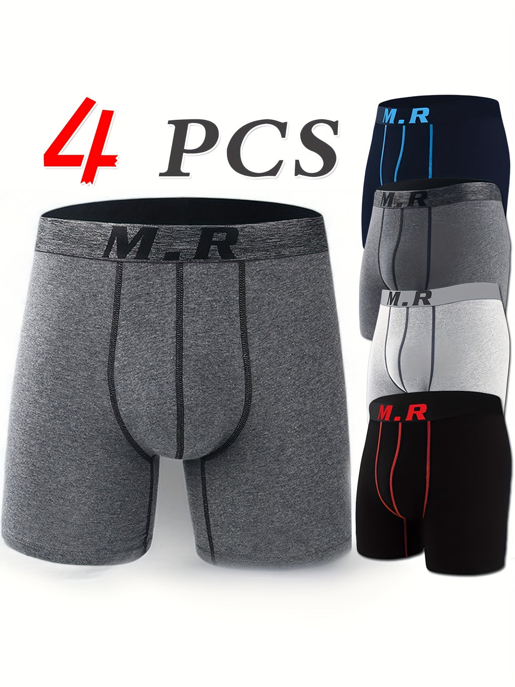 Boxer de sport respirant coton homme — lot de 4, uni, assortiment S, du S au 3XL