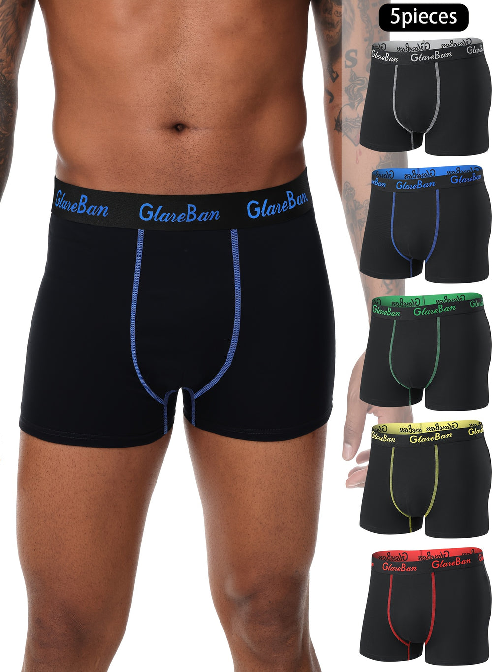 Boxer de sport coton homme — lot de 5, uni, assortiment E