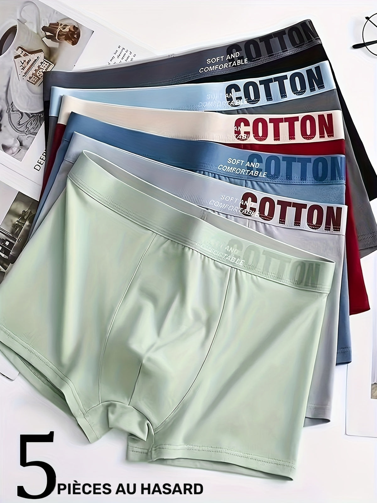 Boxer respirant coton homme — lot de 5, imprimé