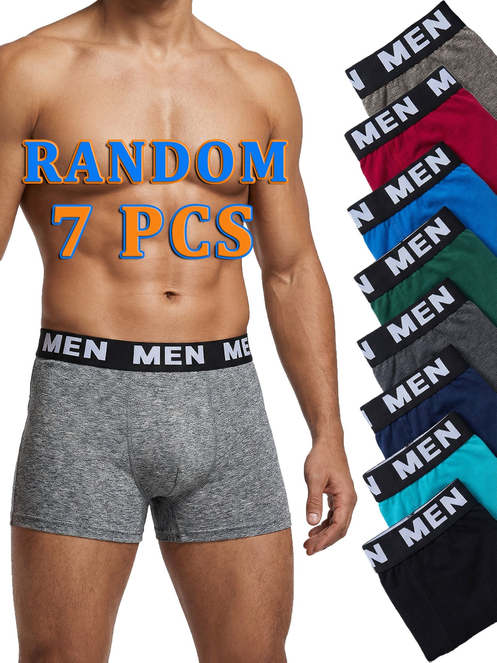 Boxer de sport respirant coton homme — lot de 7, uni