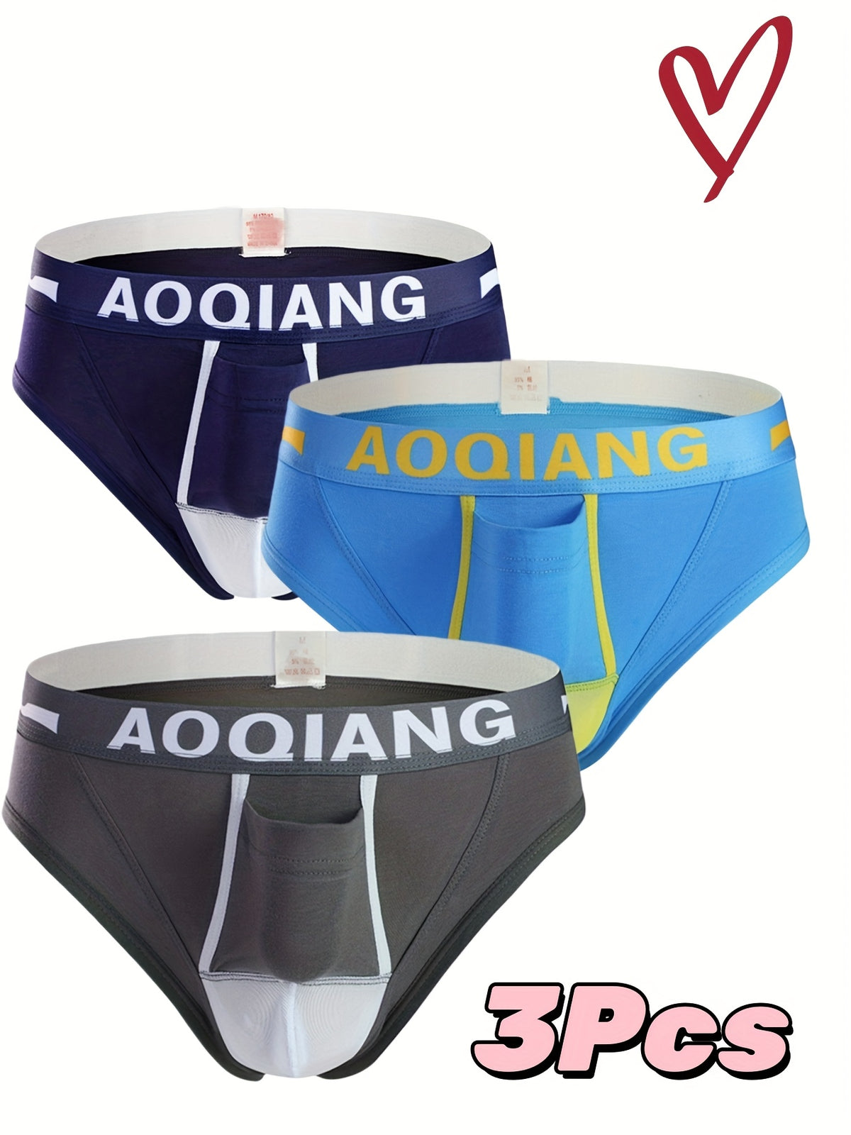 Slip respirant à poche de maintien coton homme — lot de 3, uni