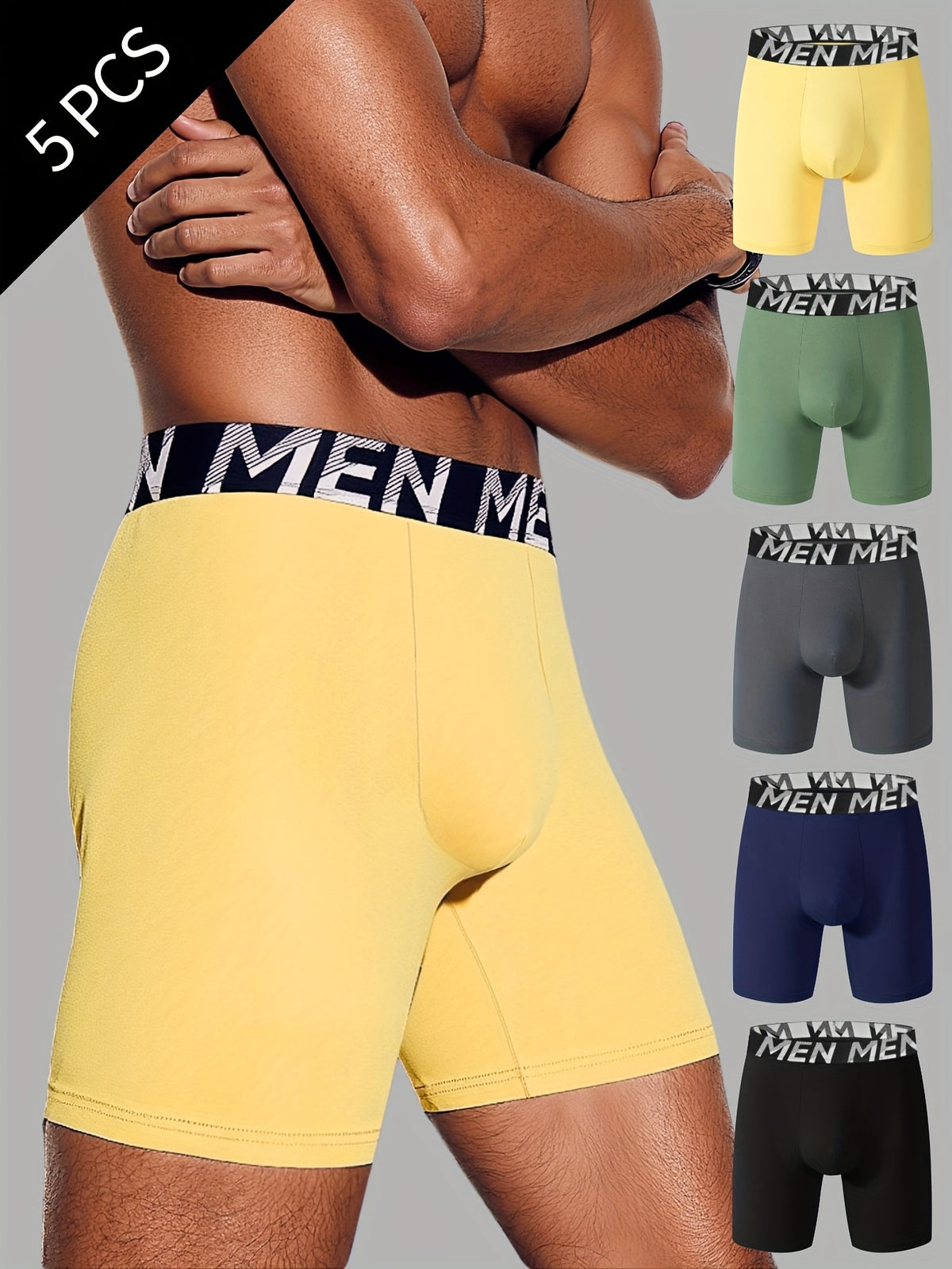 Boxer long de sport microfibre homme — lot de 5, uni, assortiment S