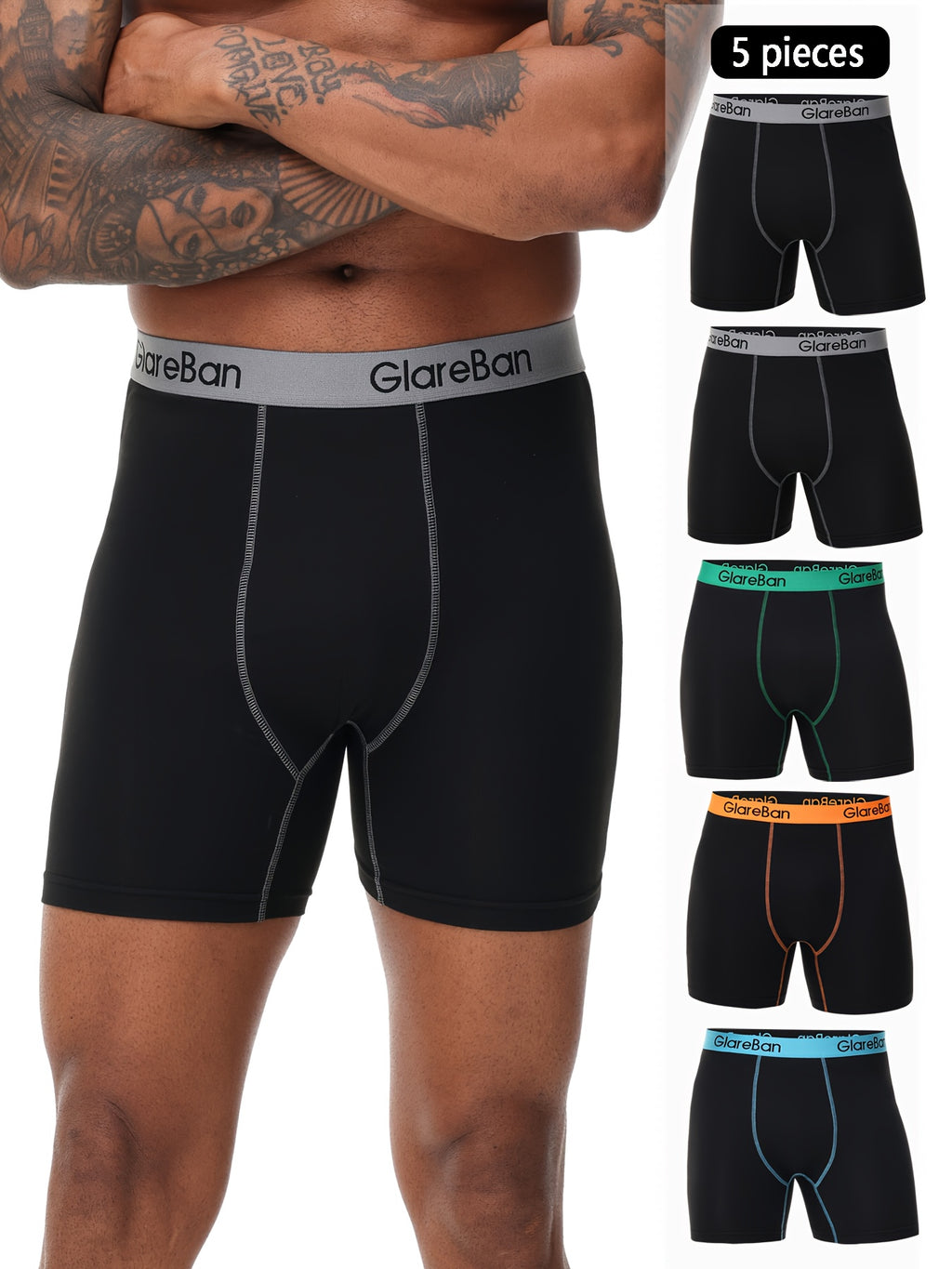 Boxer long microfibre homme — lot de 5, uni, assortiment E (modèle 2)