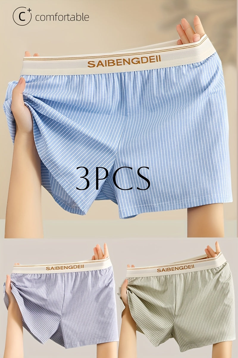 Boxer long large coton homme — lot de 3, rayé