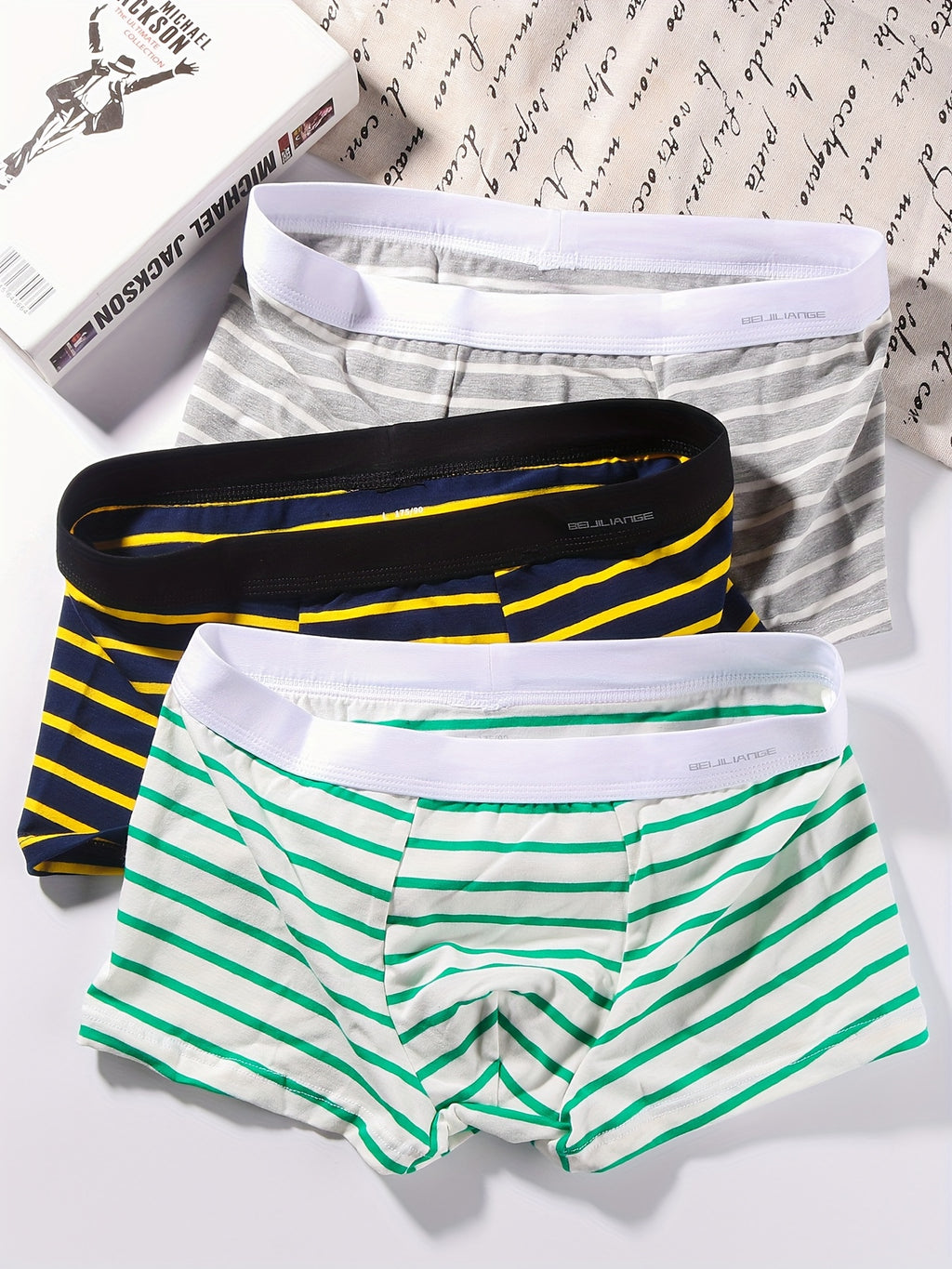 Boxer de sport respirant coton homme — lot de 3, rayé