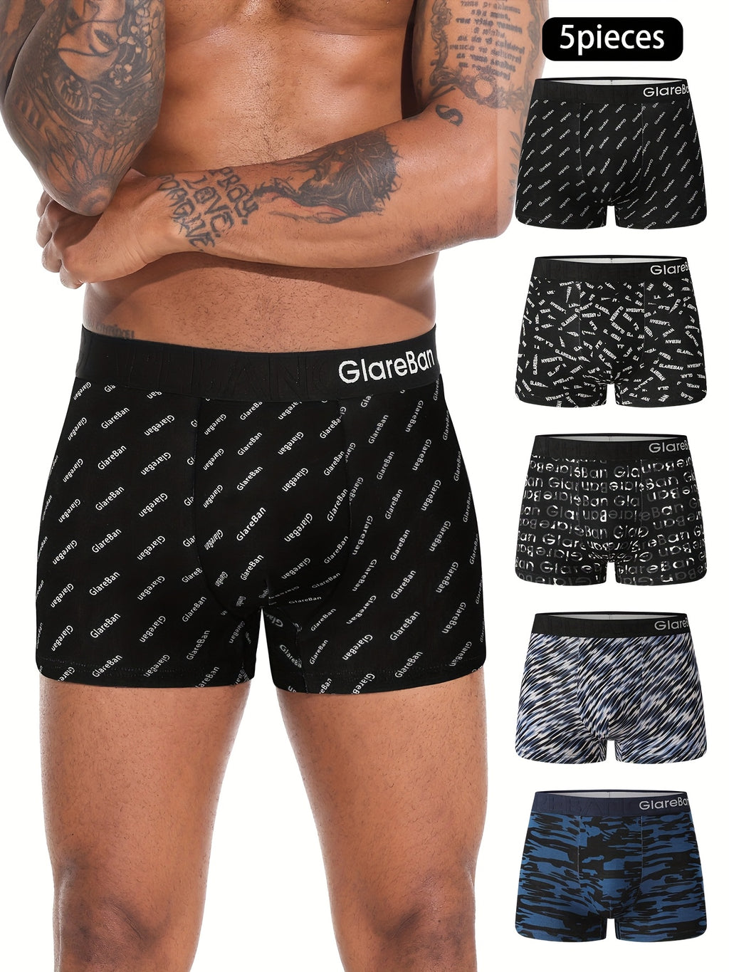 Boxer coton homme — lot de 5, imprimé, assortiment S