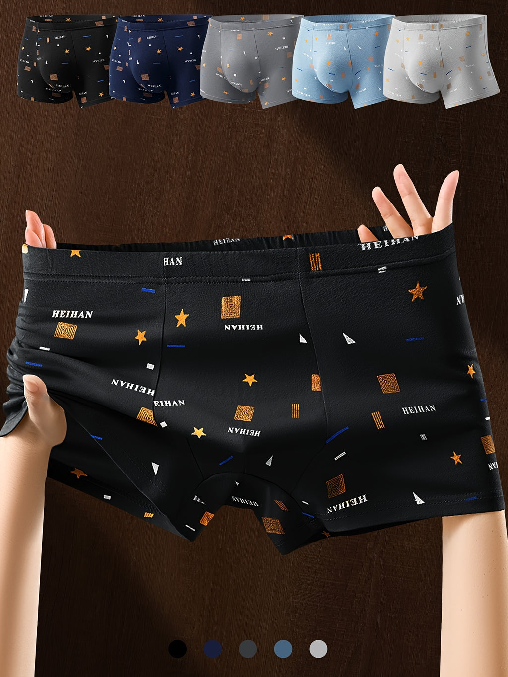 Boxer respirant coton homme — lot de 5, géométrique