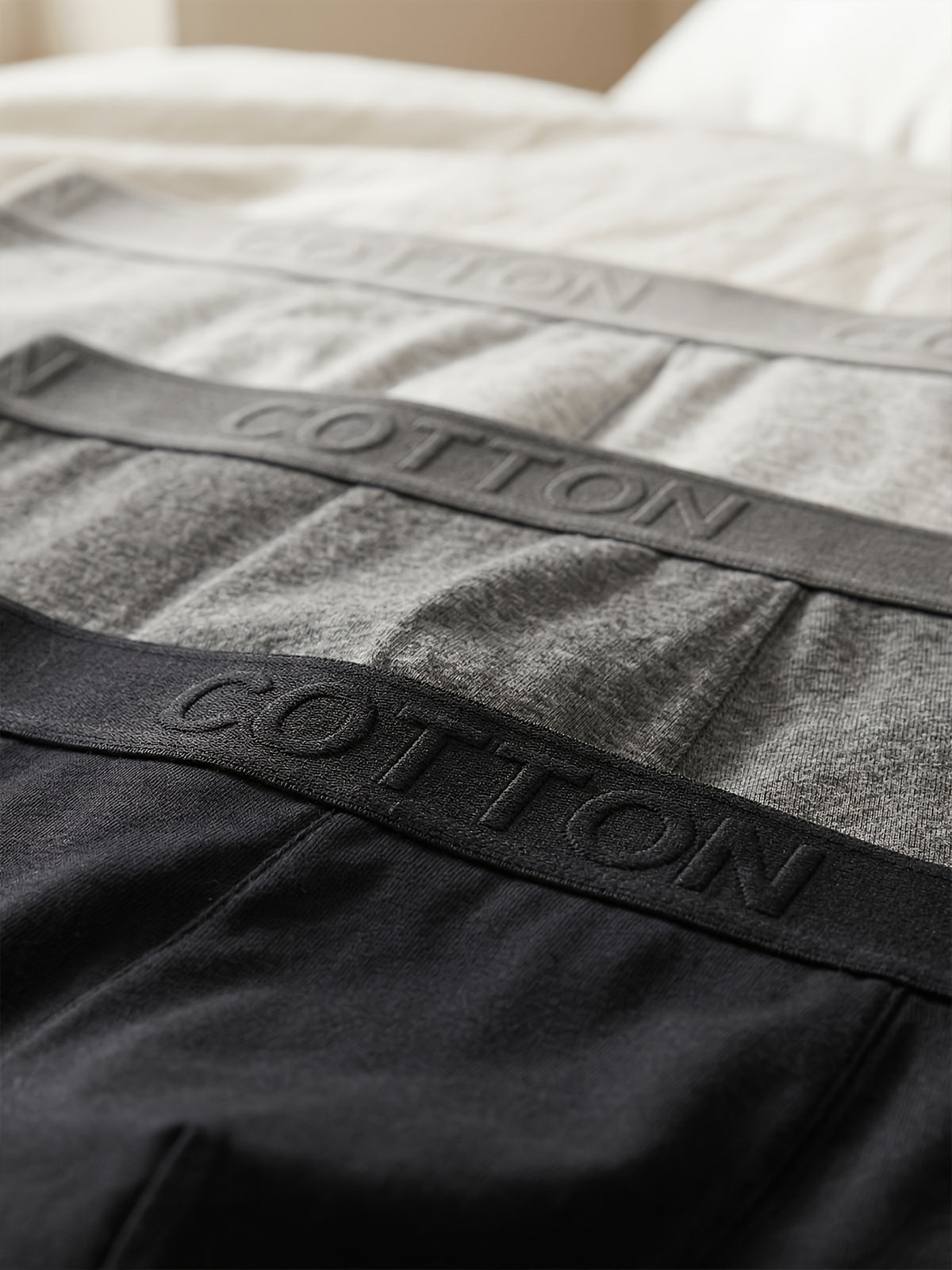 Boxer respirant coton homme — lot de 3, noir + gris foncé + blanc