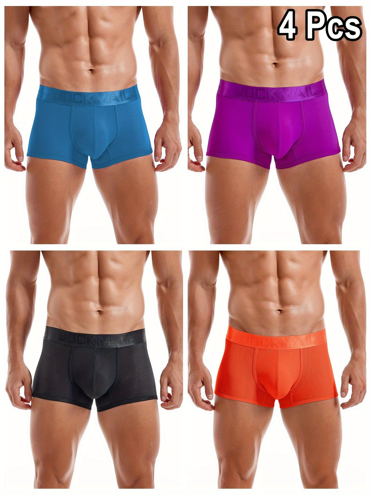 Boxer de sport respirant homme — lot de 4, uni, assortiment S (modèle 2)