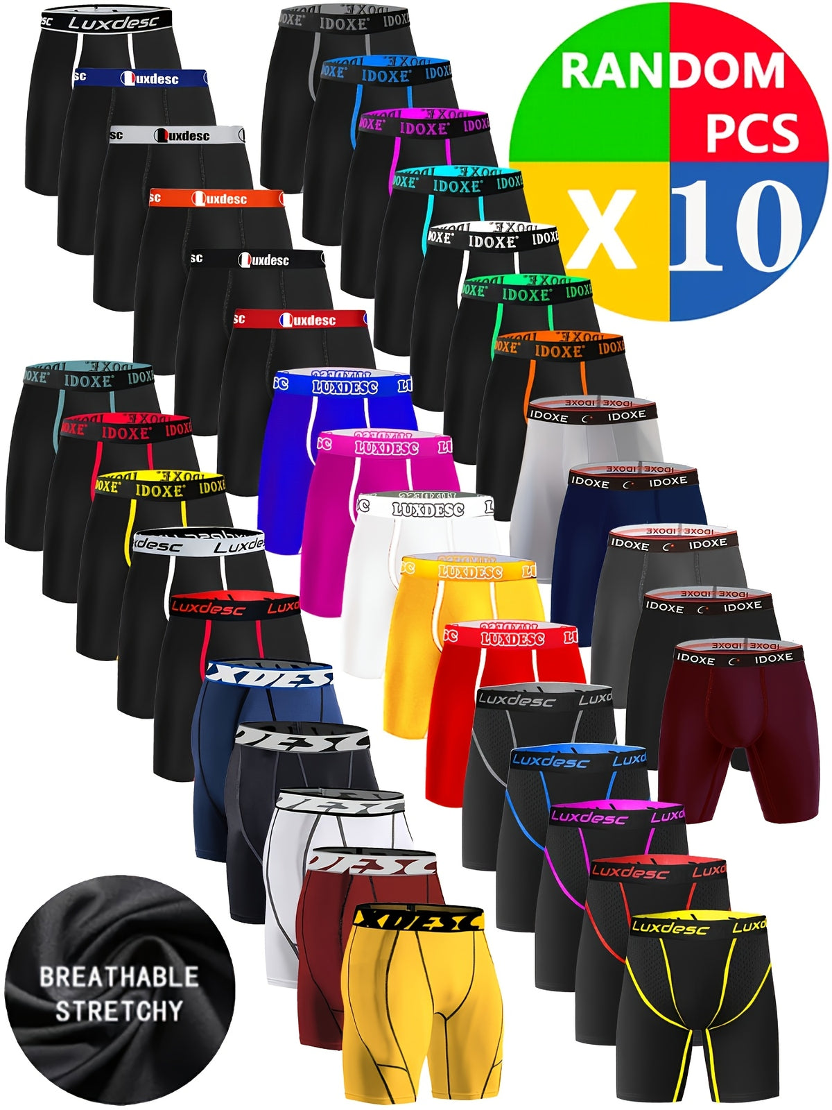 Boxer respirant microfibre homme — lot de 10, uni