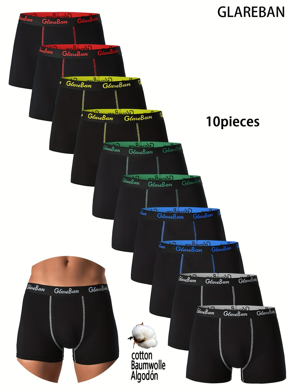 Slip de sport coton homme — lot de 10, uni, assortiment S