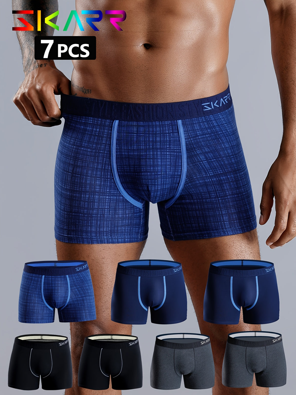 Boxer coton homme — lot de 7, imprimé, du M au XXL