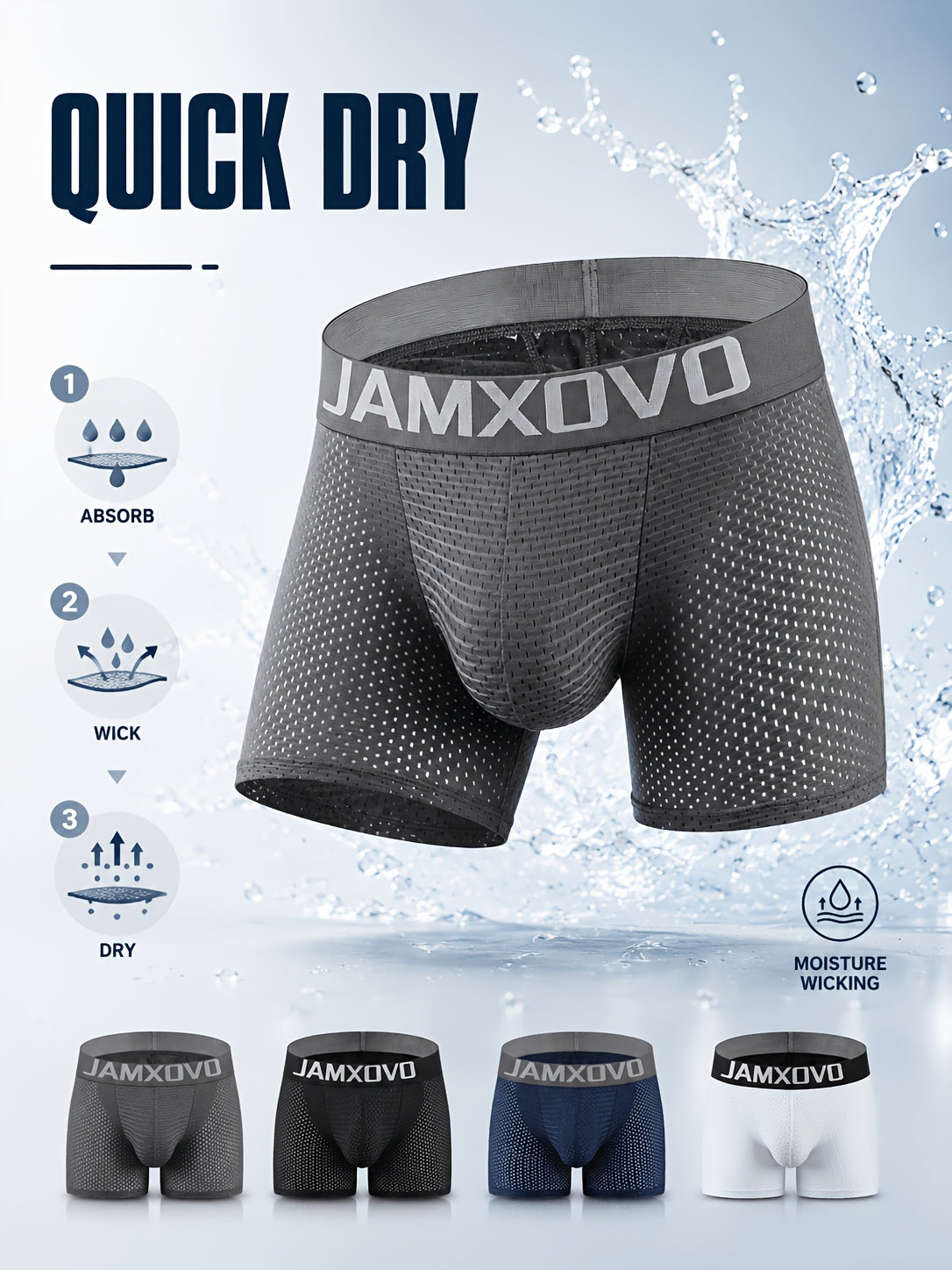 Boxer de sport séchage rapide microfibre homme — lot de 2, uni — vue 8