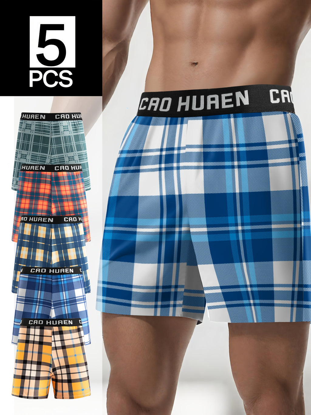 Boxer long microfibre homme — lot de 5, géométrique, assortiment S, du S au XXL