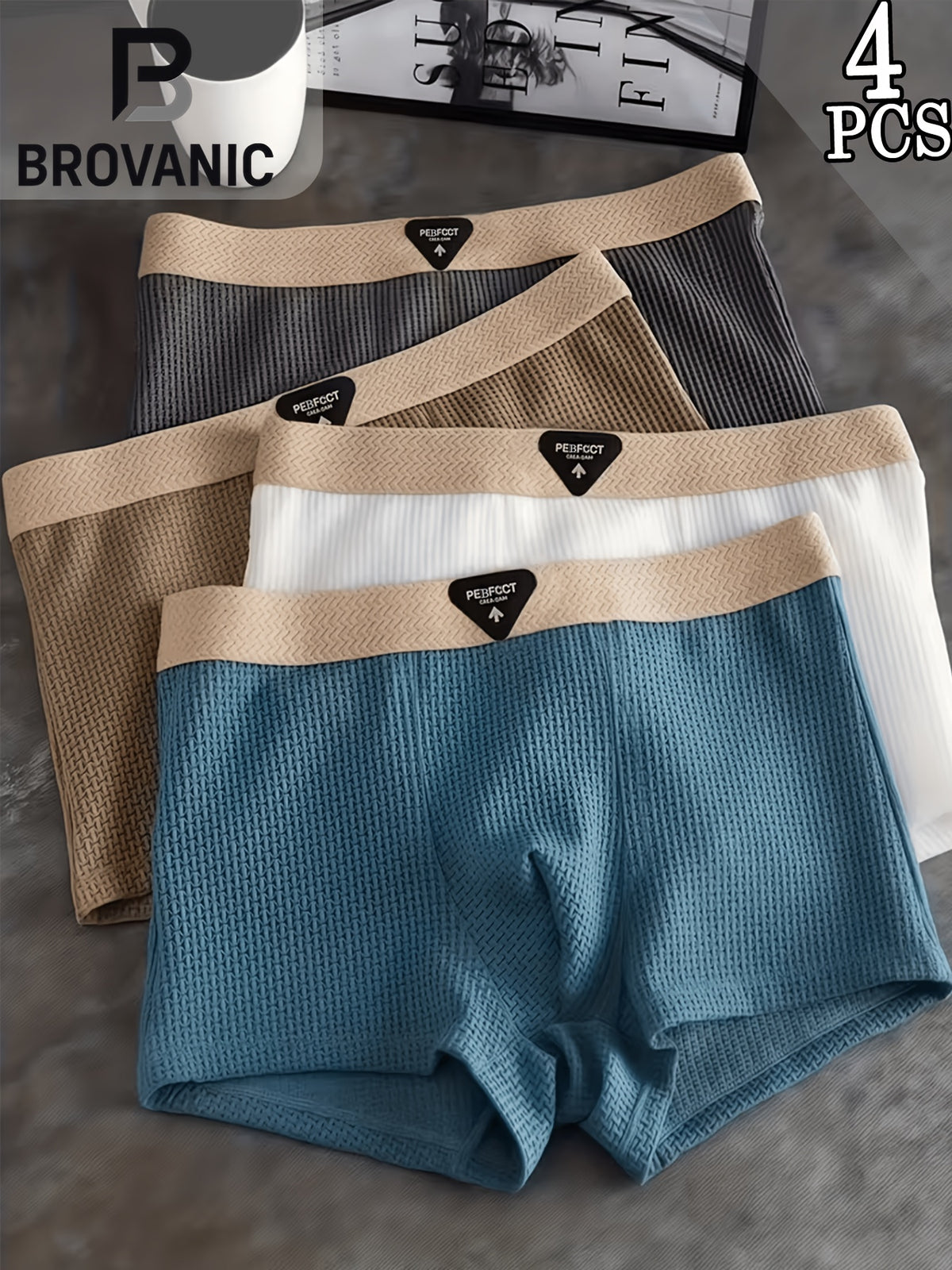 Boxer de sport respirant microfibre homme — lot de 4, bleu + gris + marron + blanc