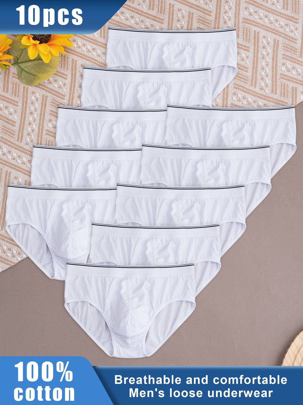 Slip rayé coton homme — lot de 10, 100 % coton, lavable en machine