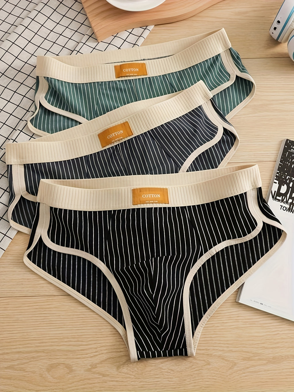 Slip grande taille de sport coton homme — lot de 6, rayé