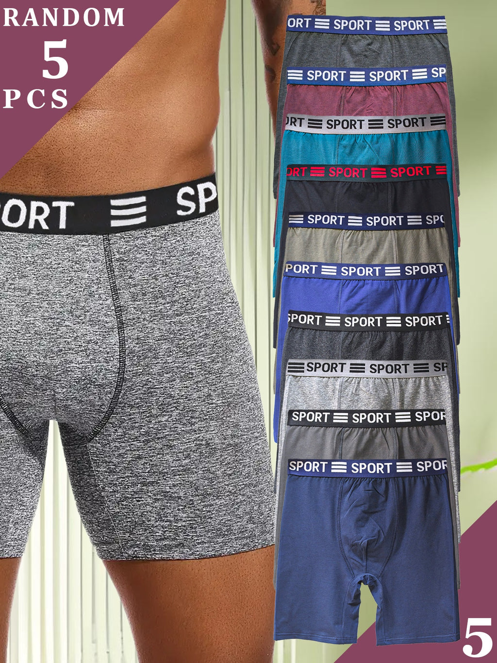 Boxer respirant coton homme — lot de 5, uni, du S au XXL