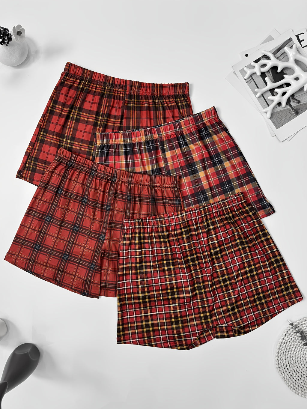 Boxer large d'intérieur microfibre homme — lot de 4, bourgogne