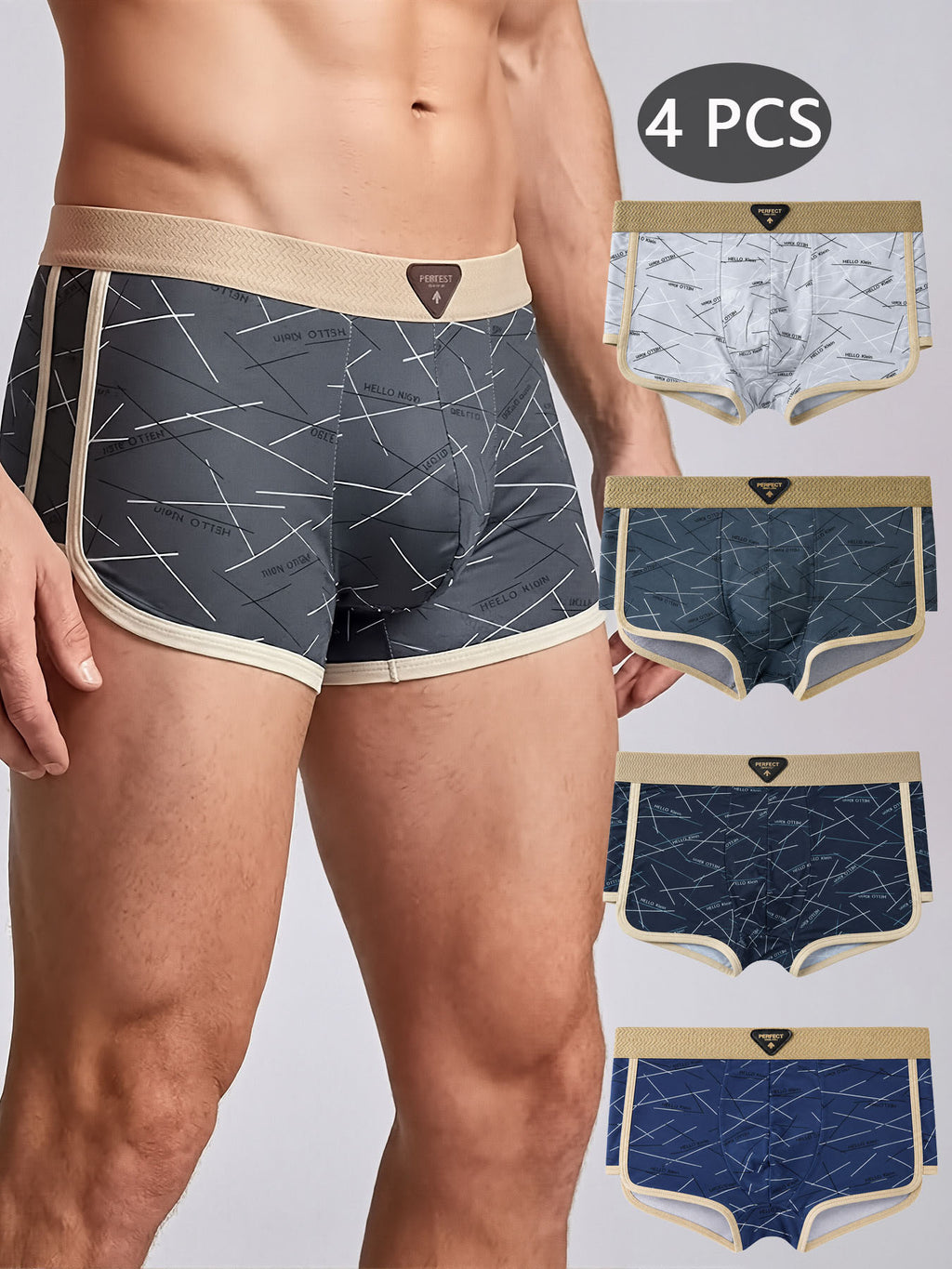 Boxer respirant microfibre homme — lot de 4, rayé