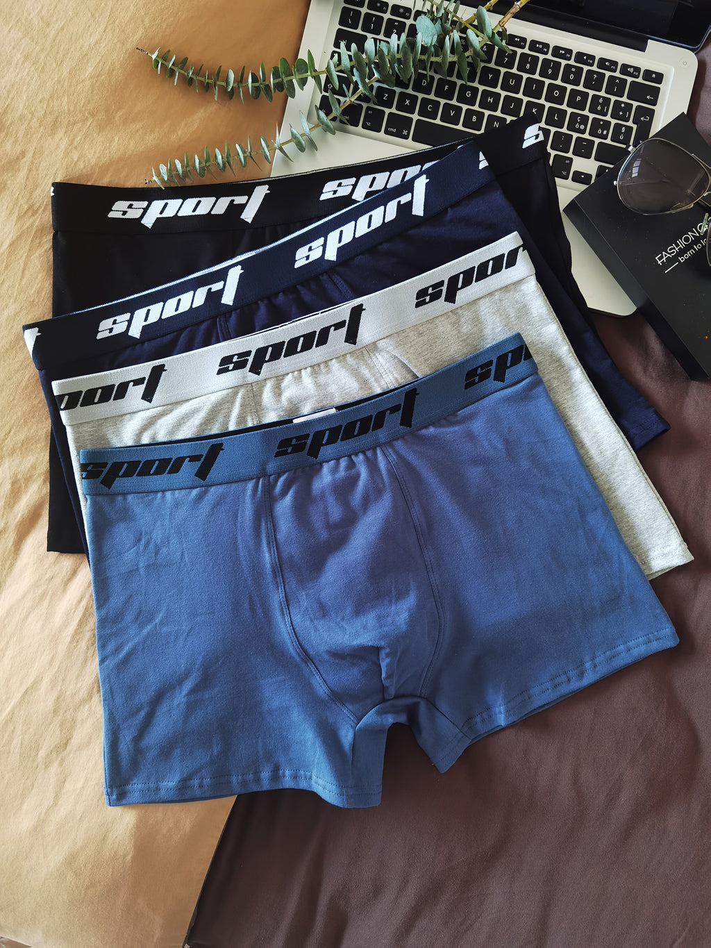 Boxer taille basse respirant coton homme — lot de 4, uni