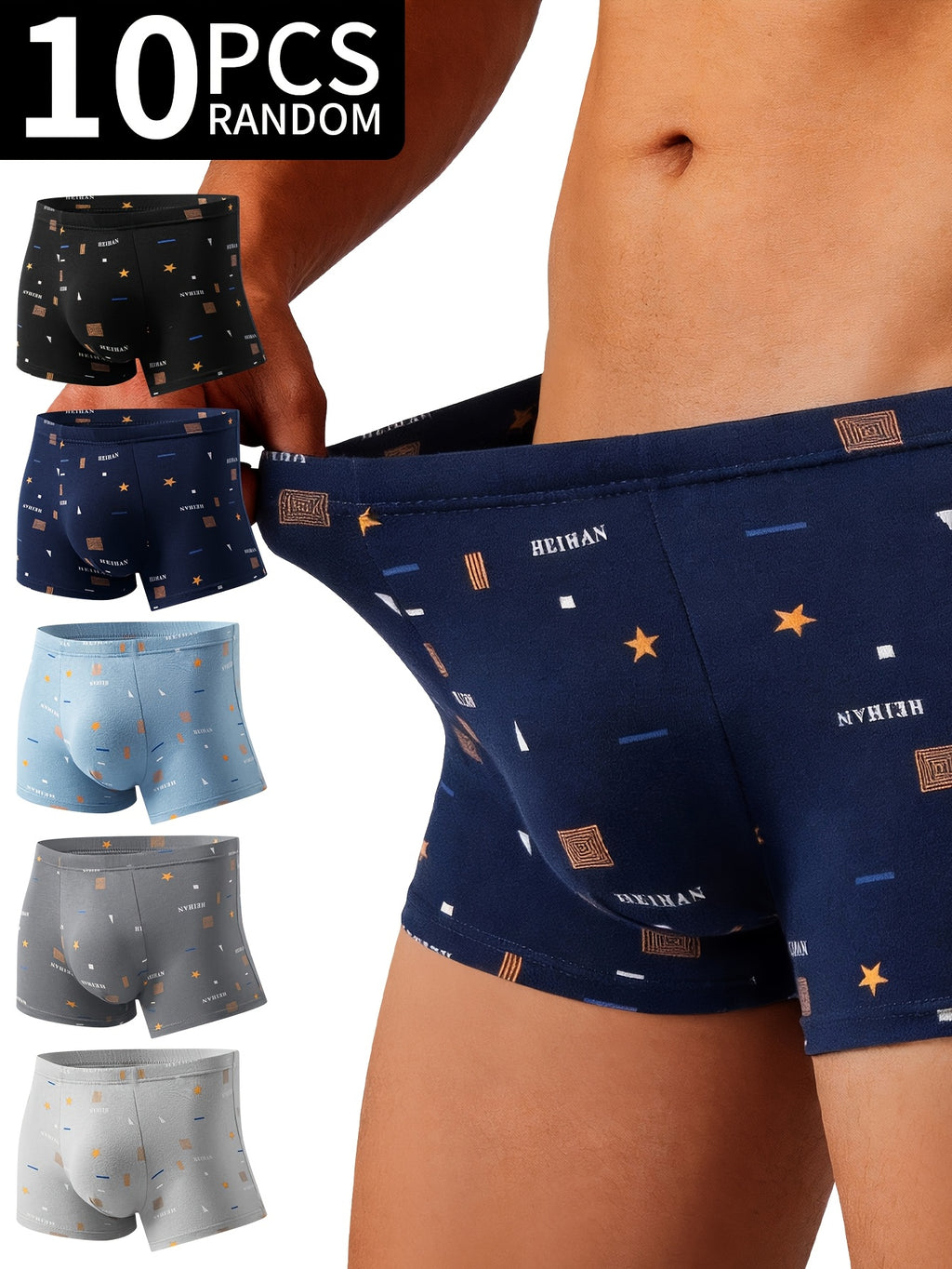Boxer large de sport coton homme — lot de 10, géométrique