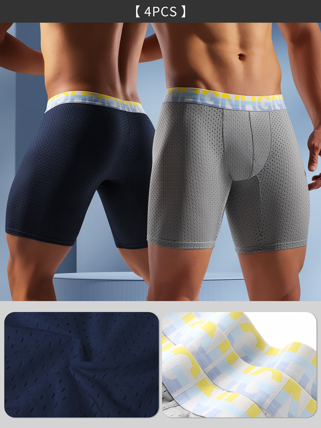 Boxer long de sport microfibre homme — lot de 4, uni