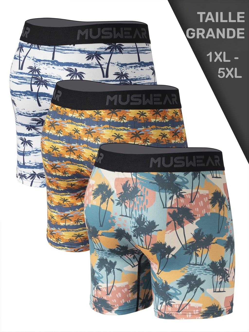 Boxer large grande taille microfibre homme — lot de 3, imprimé