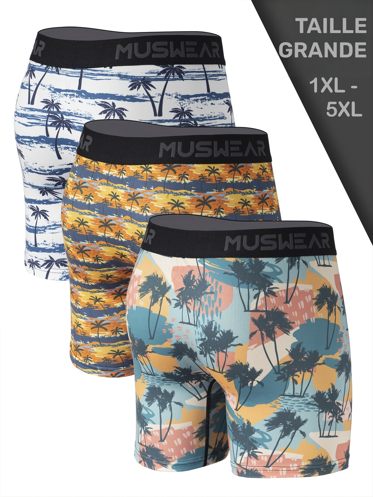 Boxer large grande taille microfibre homme — lot de 3, imprimé