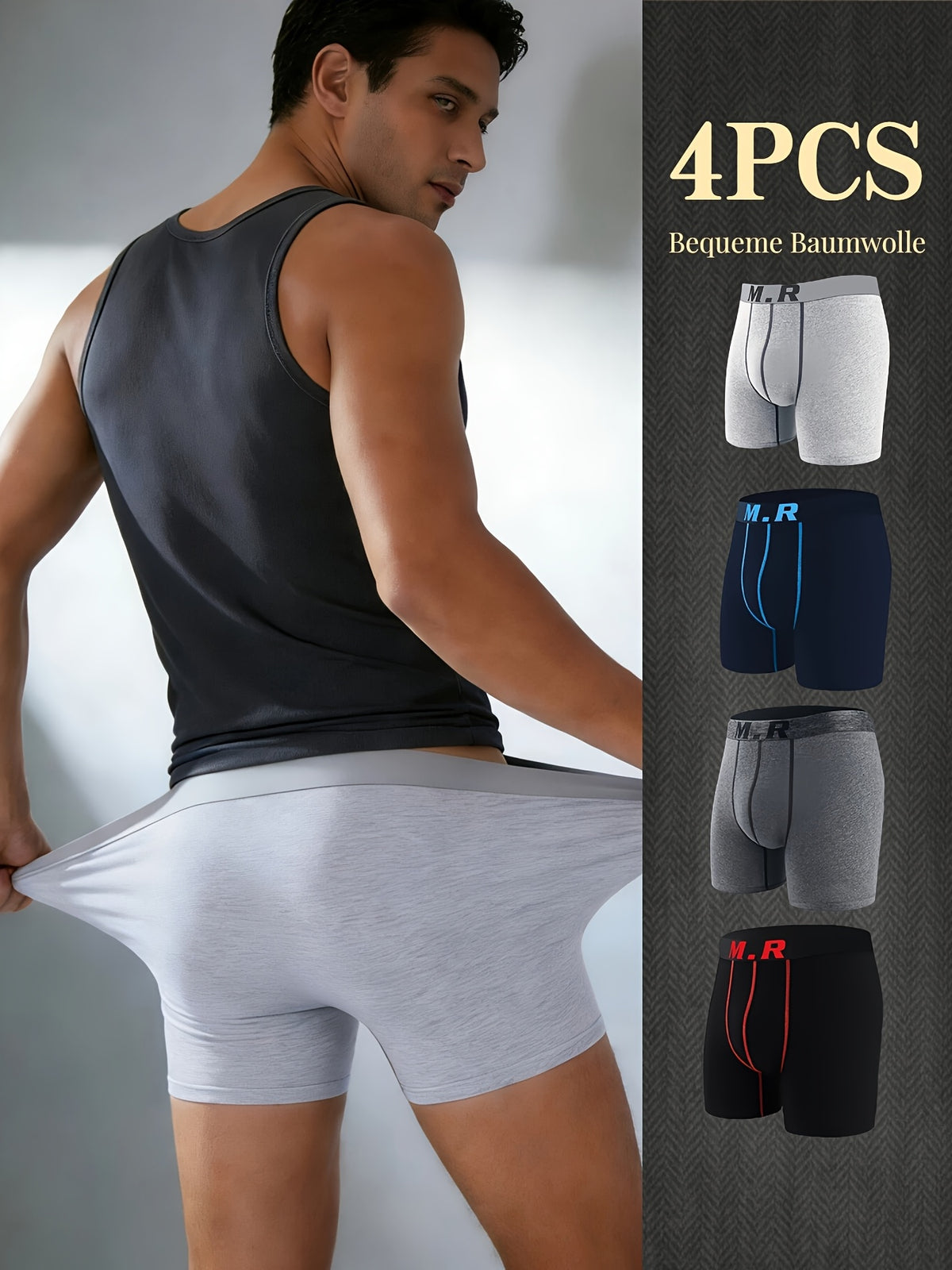 Boxer de sport respirant coton homme — lot de 4, uni, assortiment S, du M au 3XL