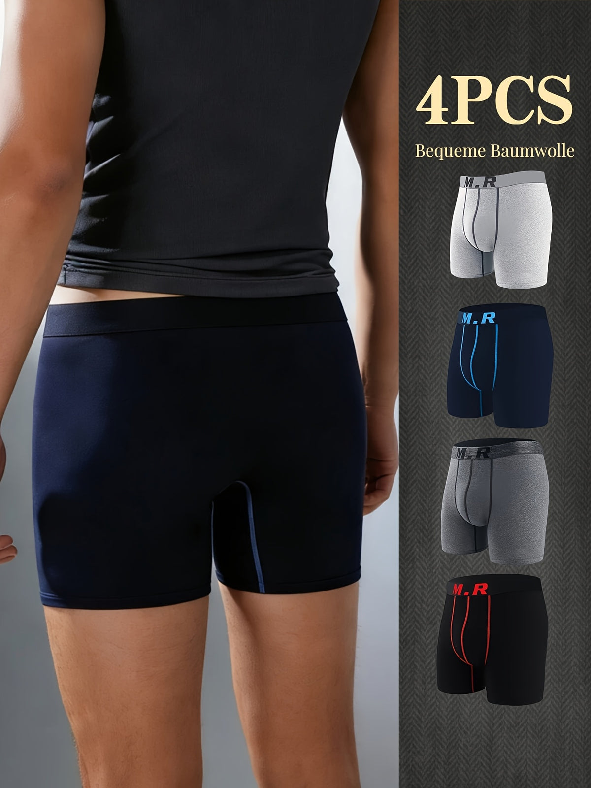 Boxer de sport respirant coton homme — lot de 4, uni, assortiment S, du M au 3XL