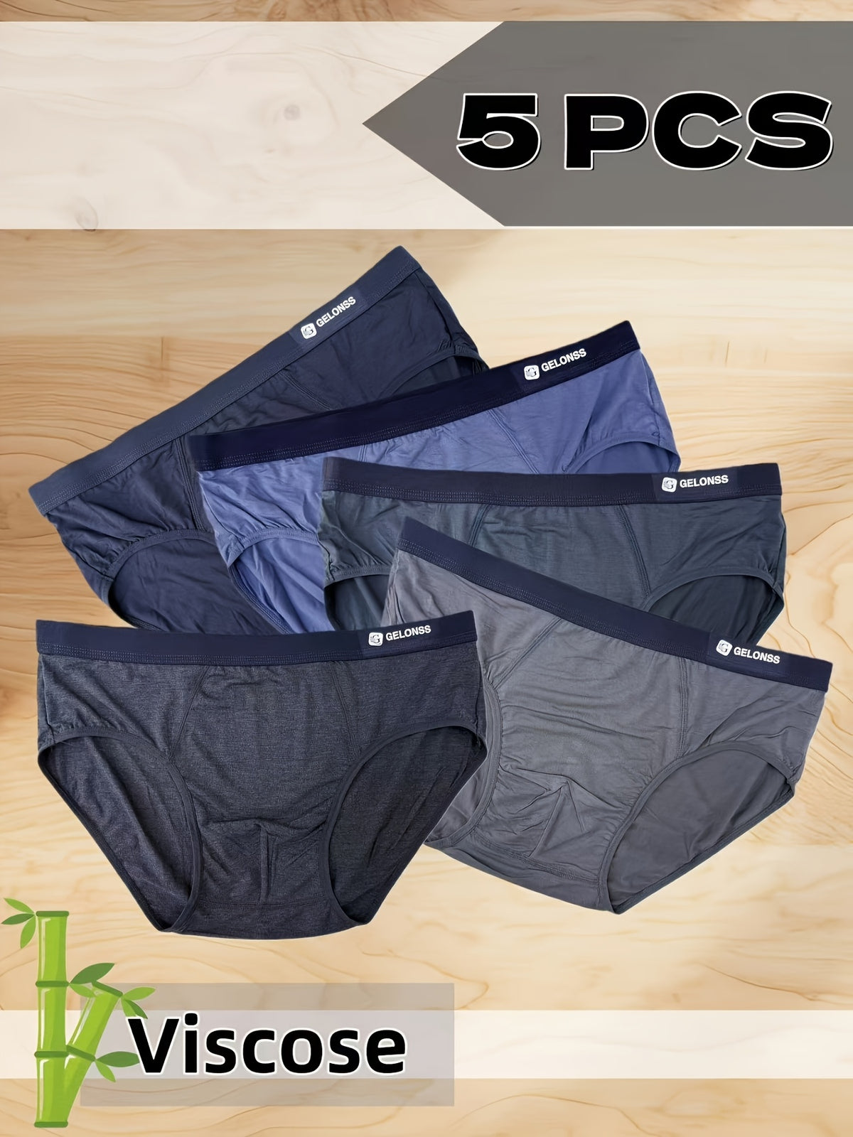 Slip respirant bambou homme — lot de 5, uni, assortiment S
