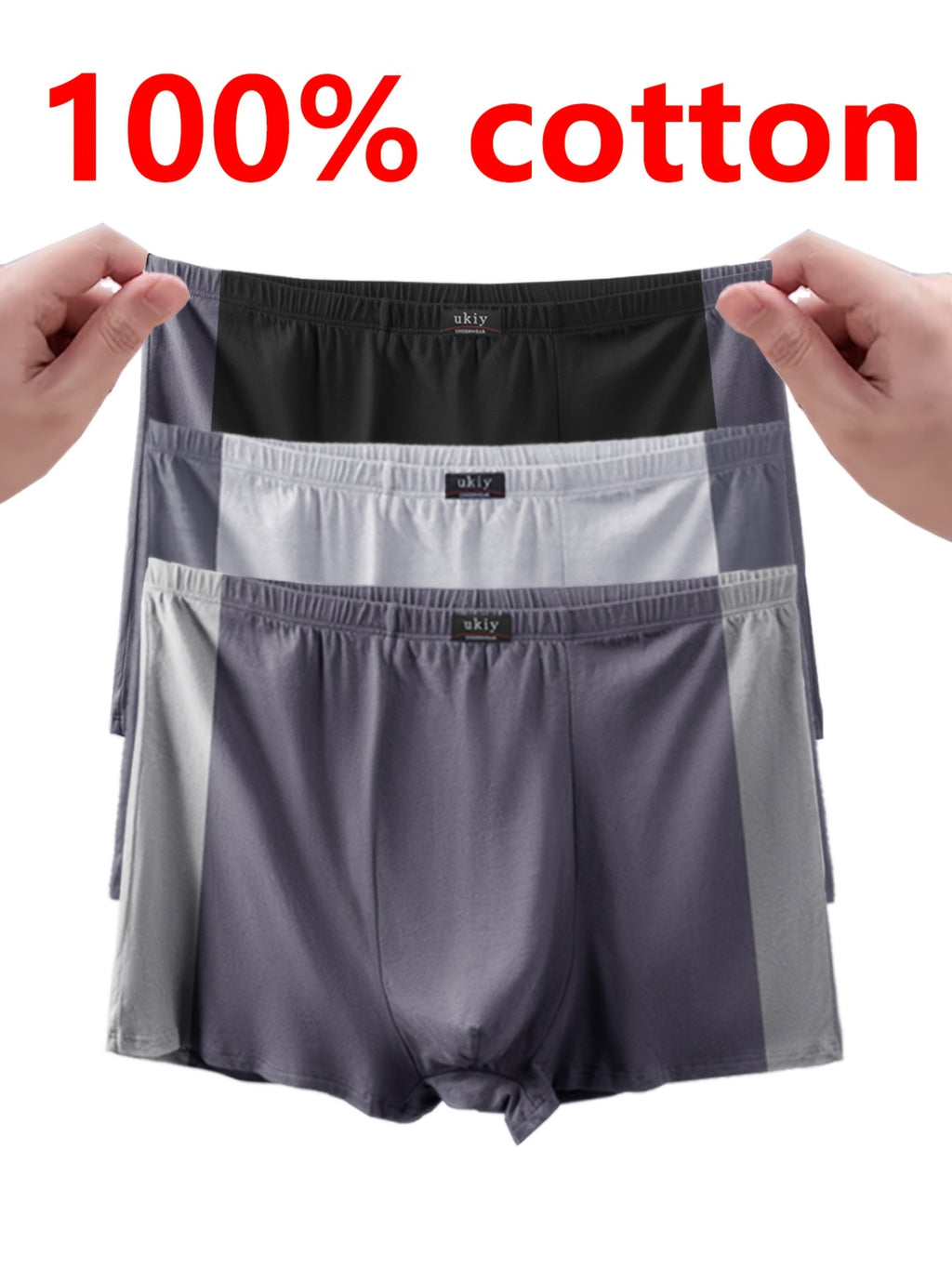 Boxer grande taille respirant coton homme — lot de 3, uni, du 3XL au 1XL (modèle 3)