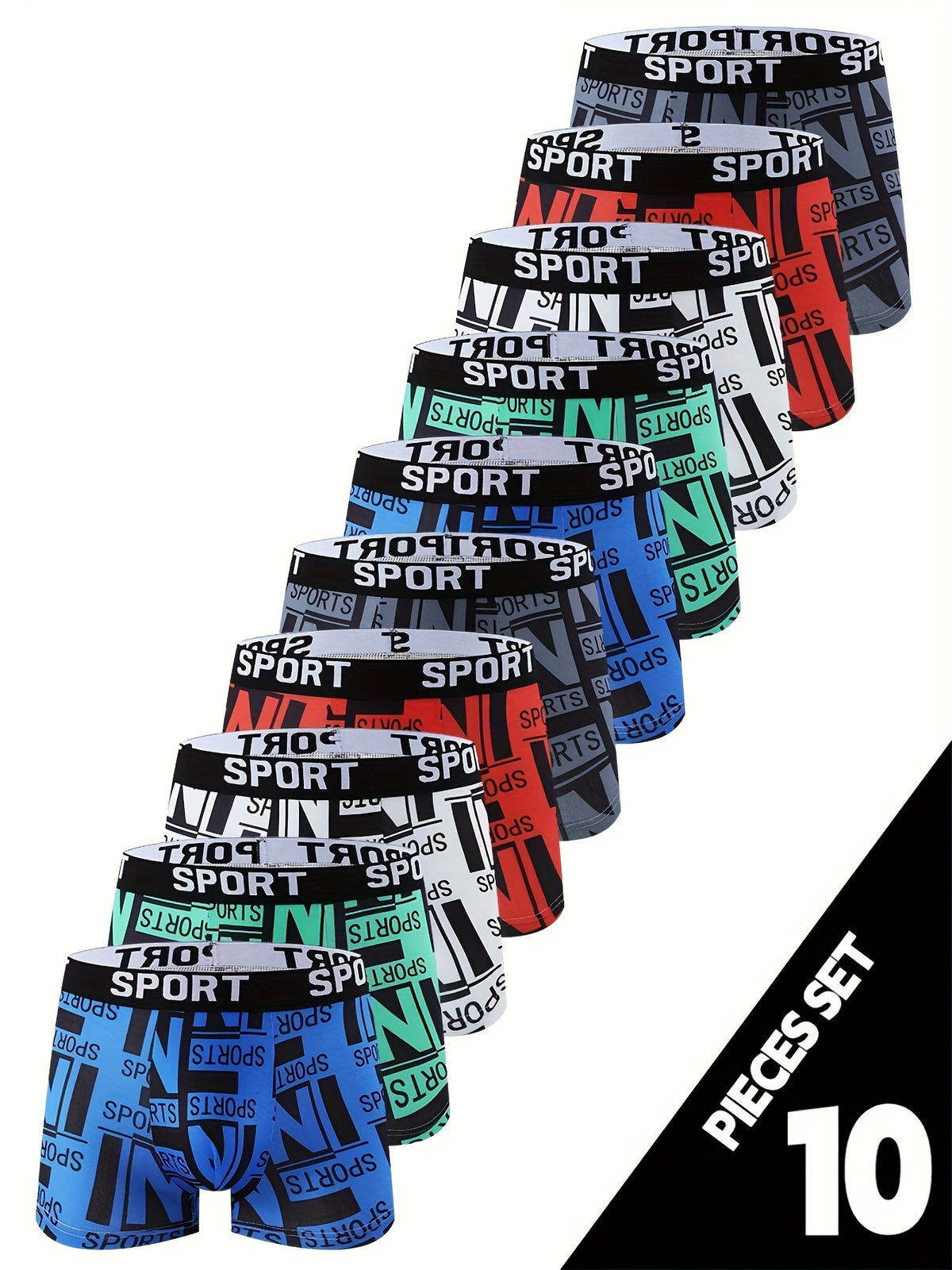 Boxer de sport respirant microfibre homme — lot de 10, géométrique