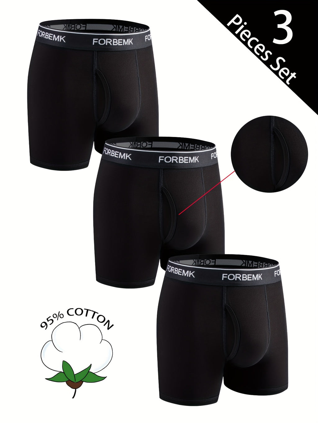 Boxer de sport coton homme — lot de 3, 【blanc】