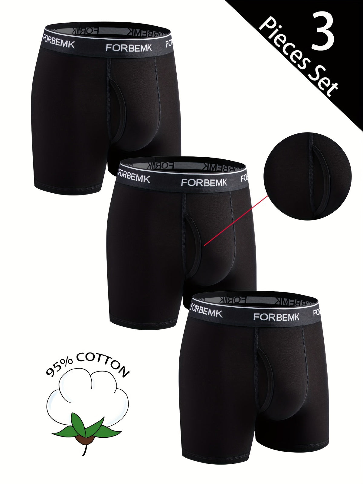 Boxer de sport coton homme — lot de 3, 【blanc】