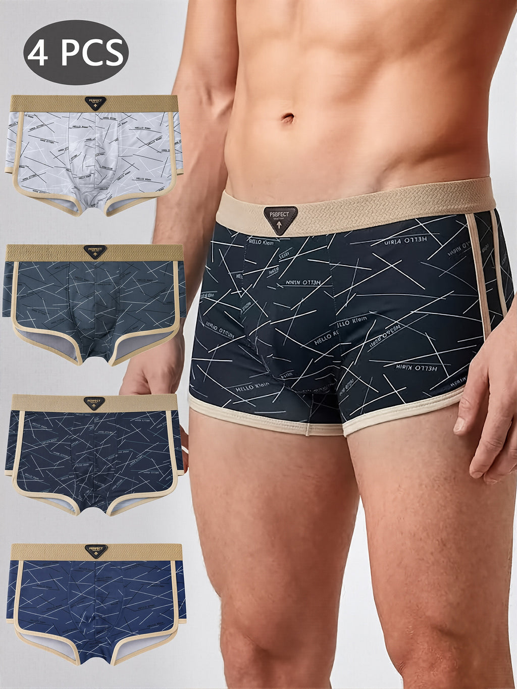 Boxer respirant microfibre homme — lot de 4, rayé