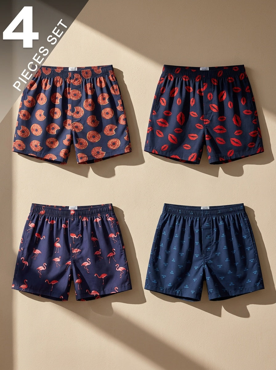 Boxer large respirant coton homme — lot de 4, imprimé