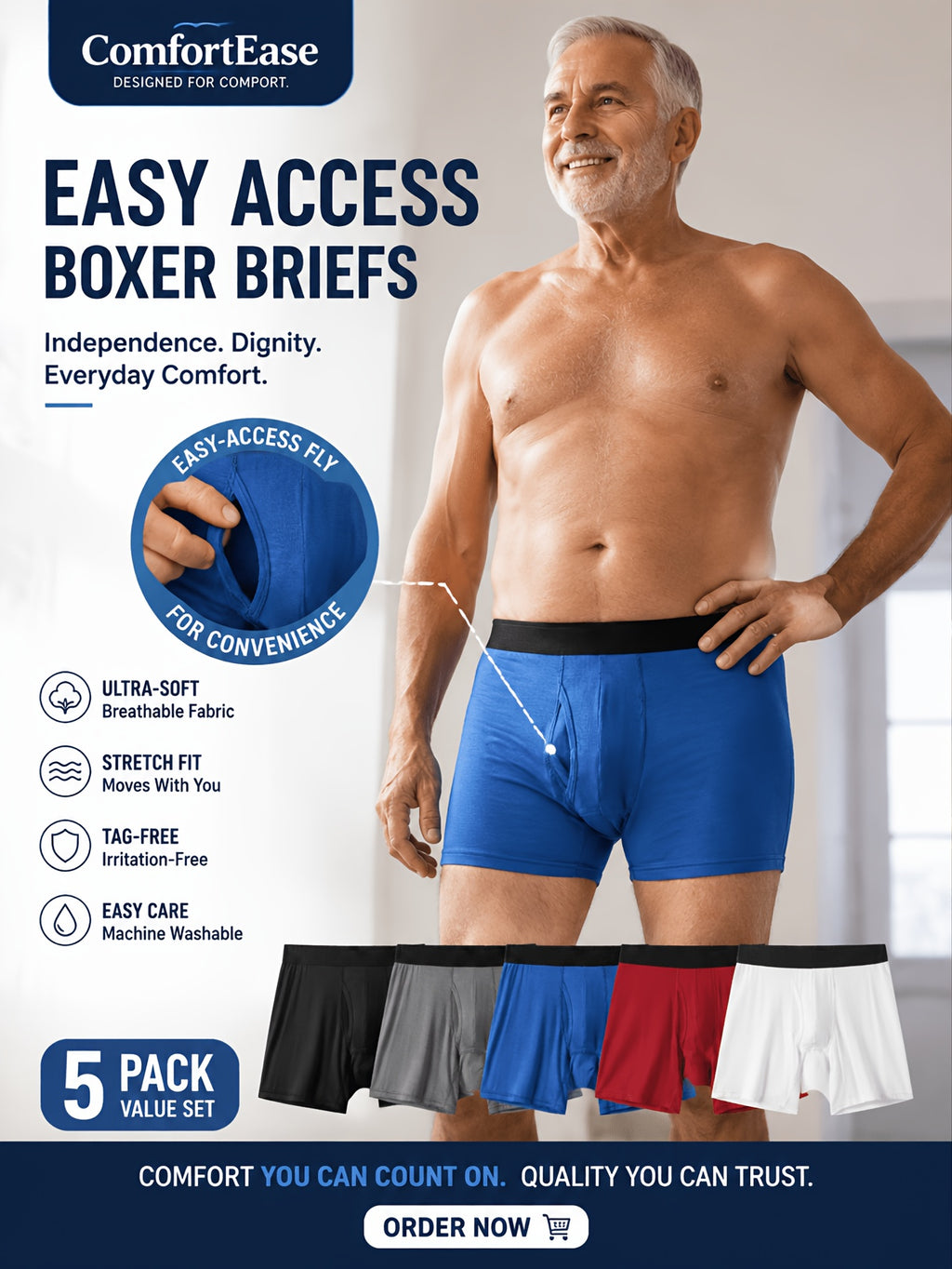 Boxer respirant bambou homme — lot de 5