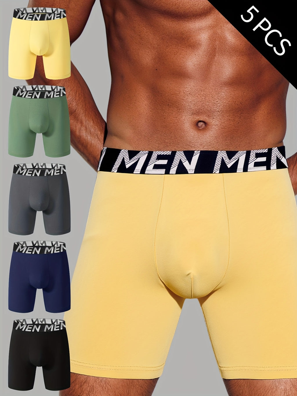 Boxer long de sport microfibre homme — lot de 5, uni, assortiment S