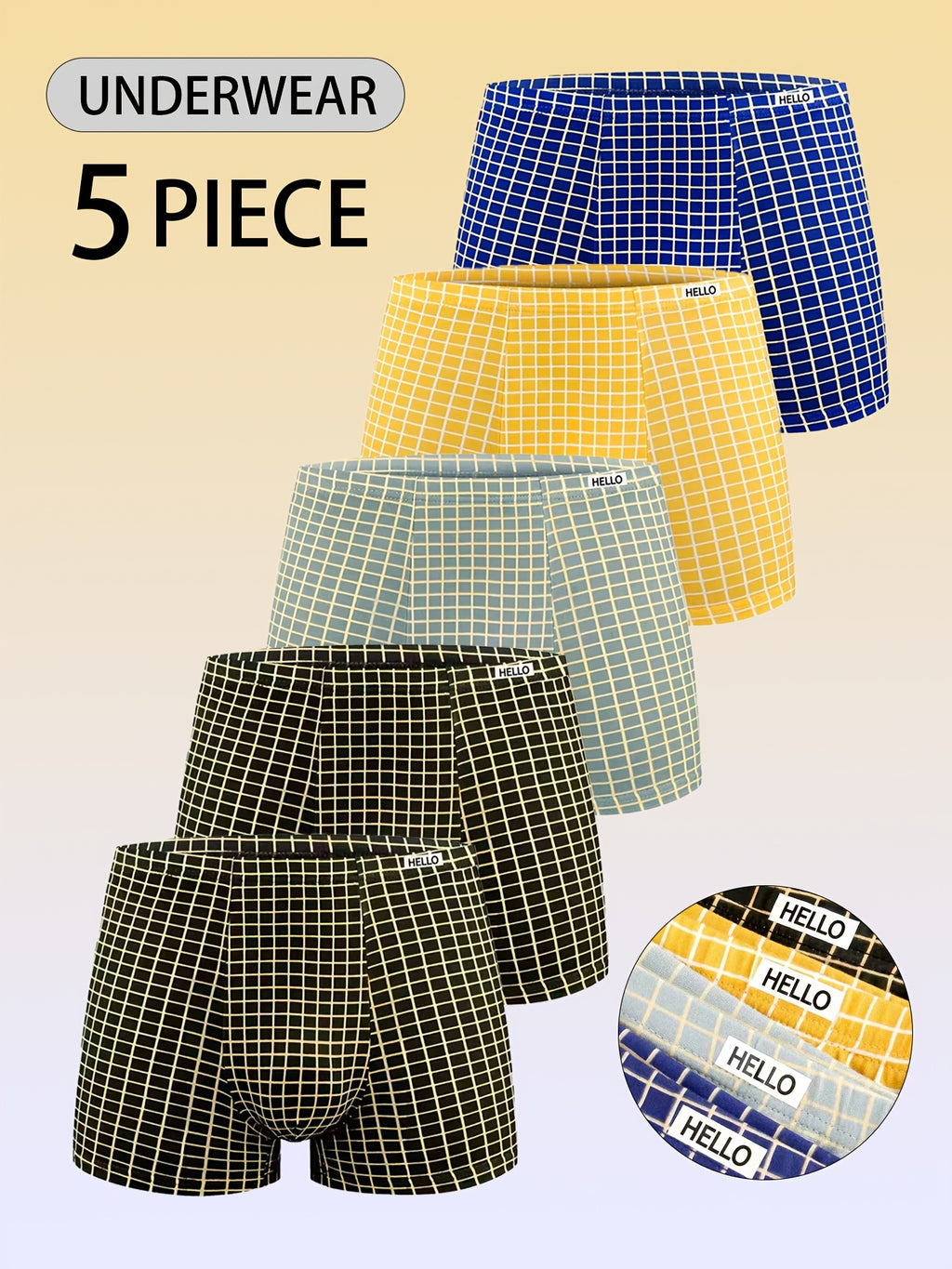 Boxer respirant microfibre homme — lot de 5, imprimé, assortiment A (modèle 2)