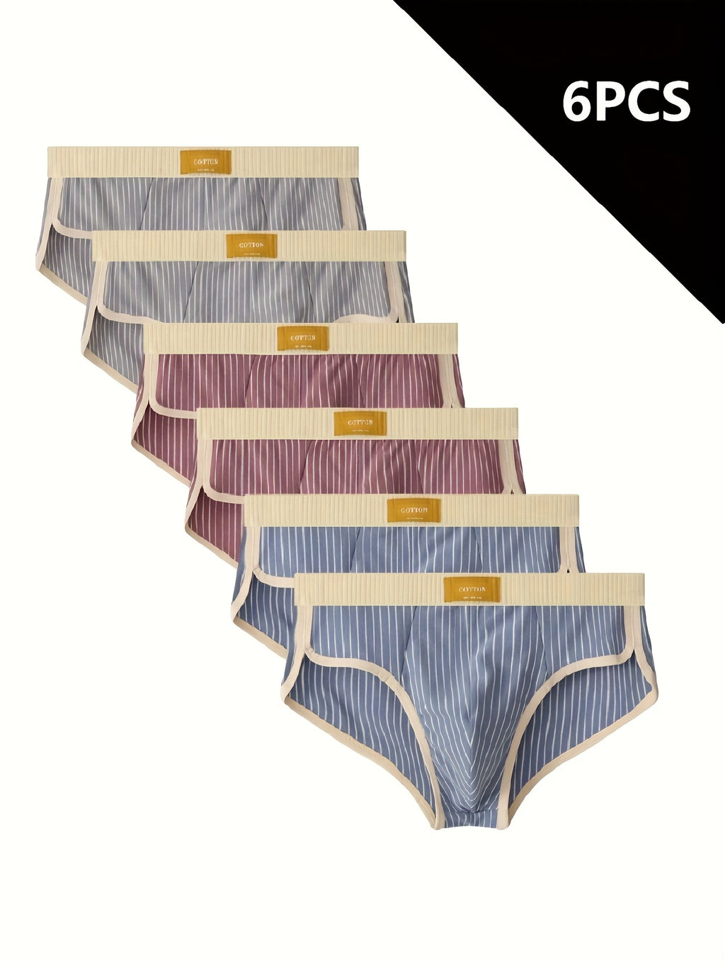 Slip grande taille de sport coton homme — lot de 6, rayé